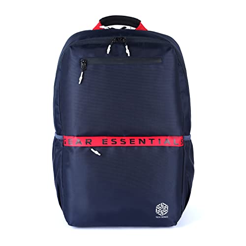 Gear LOGI-Q 27L Medium Water Resistant Laptop Bag/Backpack/Office Bag with Trolley Sleeve for Men/Women (Navy-Red)