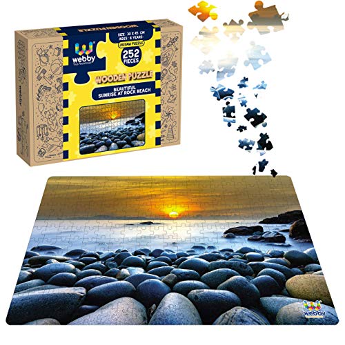 Webby Beautiful Sunrise at Rock Beach Wooden Jigsaw Puzzle, 252 Pieces, Multicolor