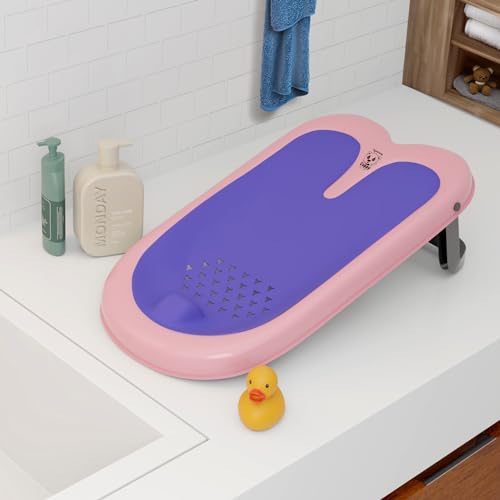 Lifelong Baby Bath Chair – Newborn Bather – Bath Tub Seat for 0 to 6 Months – Anti-Slip, Ultra Comfortable, and Foldable New Born Bathing Sling – Perfect Baby Shower Gifts for Boys and Girls (Pink-Purple)