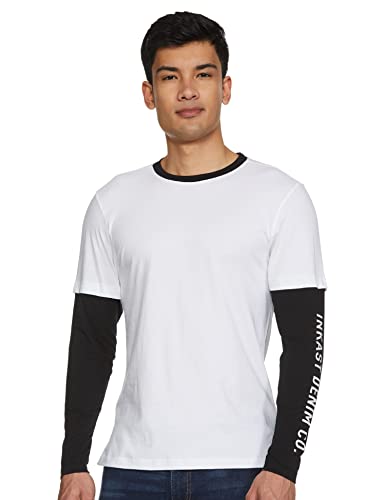 Amazon Brand – INKAST Men’s Solid Relaxed T-Shirt (IN-A22-TS-09_Bright White,Black 2XL)