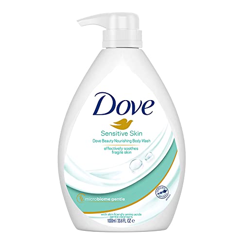 Dove Nourishing Body Wash for Sensitive Skin Pump Bottle with Skin-Friendly Amino Acids & Gentle Cleansers, Mild Body Cleanser Soothes Skin, 24 hrs Moisture Lock, No Parabens, Preservatives & Synthetic Colours, Dermatologists Recommended, 1L