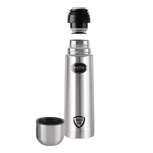 Cello Lifestyle Vacuum Insulated Flask 1000ml | Hot and Cold Water Bottle with Push-Down Lid | Double Walled Stainless Steel Bottle for Travel, Home, Office, School | Steel Thermos 1L