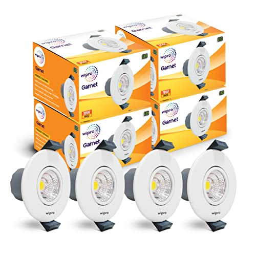 wipro Garnet 3W Round LED Mini Spotlight |COB Spotlight for Ceiling|Red Color | Adjustable Design | Recessed Tiltable Downlighter for False Ceiling | Cutout – 58mm |Pack of 4