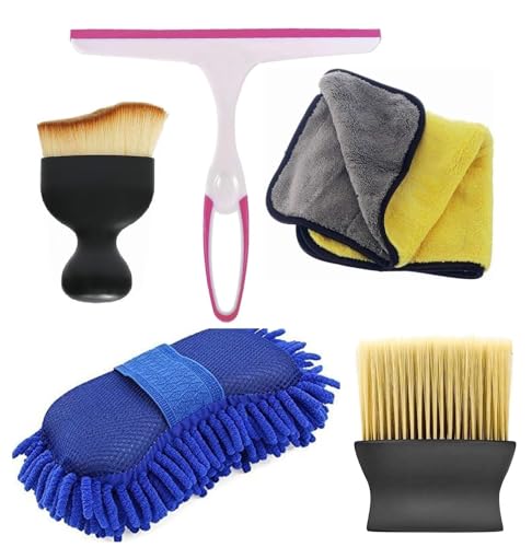 Woogor Combo 5 PCs Multipurpose Car Interior AC Vent Dashboard Dust Dirt Cleaner Cleaning Brush Glass Cleaning Wiper Car Scrub Car Cleaning Brush with Microfiber Car Cleaning Cloth(Pack of 5)