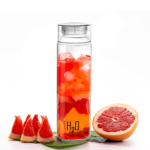 CELLO H2O Glass Fridge Water Bottle with Plastic Cap, 920 Milliliters, Clear