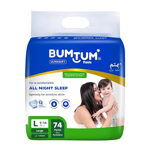 Bumtum Baby Diaper Pants, Large Size, 74 Count, Double Layer Leakage Protection Infused With Aloe Vera, Cottony Soft High Absorb Technology (Pack of 1)