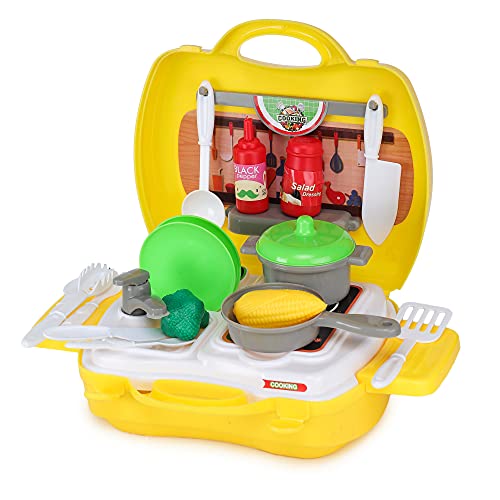 Webby Kitchen Play Set with Foldable Suitcase, Game Toy Kit, Compact Kitchen Accessories Pretend Play for 3 + Year Kids, Kitchen Set for Kids Girl