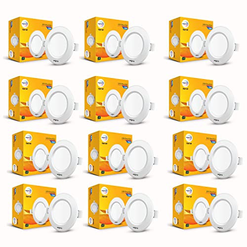 Wipro Garnet 5W Round Downlight Junction Box | Red | Glare-Free Design | Recessed Down light for False Ceiling | Cutout ∼ 3 inch | Pack of 12