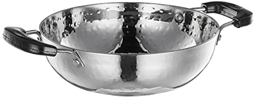 Tosaa Stainless Steel Matahr Kadai with Handle Size 9, 18 cm, Silver