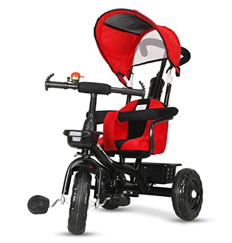 Amardeep and Co Baby Tricycle Sunshine with Safety Armrest, Parental Control and Canopy (1-5 Yrs) – Red