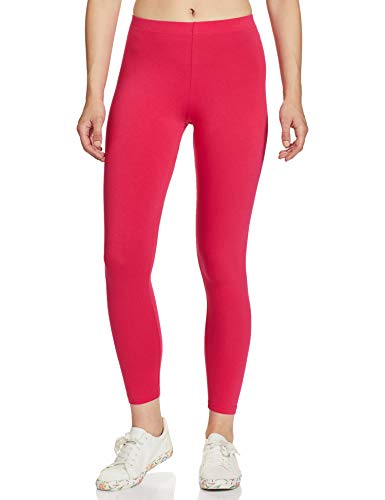 GO COLORS Women Young Fuchsia Mid Rise Cotton Cropped Leggings – M
