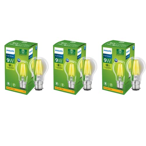 PHILIPS Full Glow 9-watt B22 Clear LED Bulb | Warm White, Pack of 3