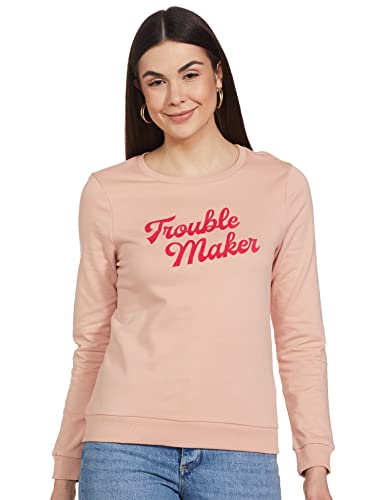 VERO MODA Women’s Cotton Crew Neck Sweatshirt (105103903 -Misty Rose_Misty Rose_1_XS)