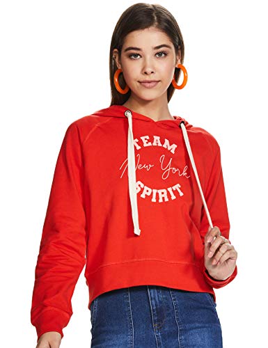 Amazon Brand – Symbol Women’s Cotton Hooded Neck Sweatshirt (SYM AW20SW-VR09_Fire Red_Large_Fire Red2_L)