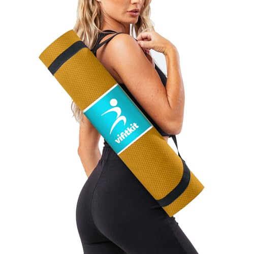 Vifitkit 6mm Anti-Skid EVA+TPE Yoga Mat with Carry Bag for Home Gym & Outdoor Workout for Men & Women, Water-Resistant, Easy to Fold (Mustard Yellow)