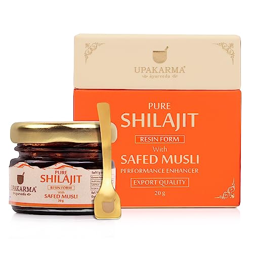 UPAKARMA Ayurveda | 100% Ayurvedic, 20g Original & Pure Shilajit/Shilajeet Resin Form with Safed Musli | For Men and Women | Helps to Boost Performance, Power, Stamina, Strength and Build Muscle Mass