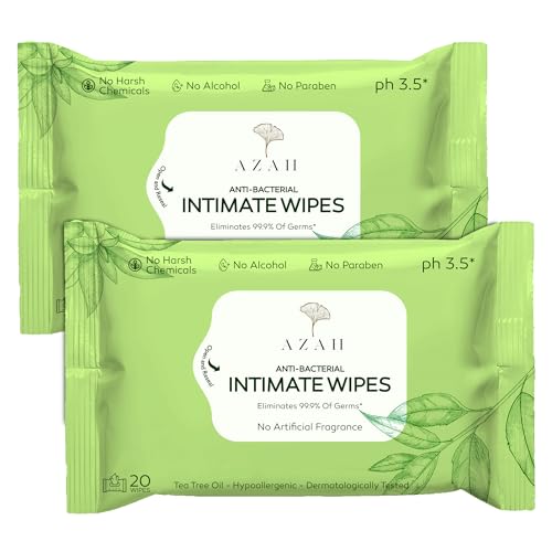 Intimate Wipes for Women by AZAH | AntiBacterial Vaginal Wipes Pack of 40 | pH Balanced Feminine Wipes | All Natural Ingredients for Daily Hygiene |Travel Friendly Wet Wipes for Face and Private Parts