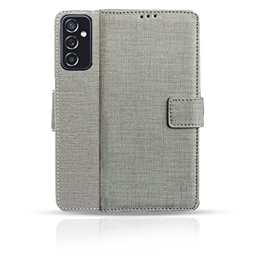 KBV Textured Leather Finish Flip Cover Case for Samsung Galaxy M52 5g | Magnetic Latch Lock | Card Slots | Wallet Pocket | Inbuit Viewing Stand for Samsung M52 5g Flip Case (Grey)