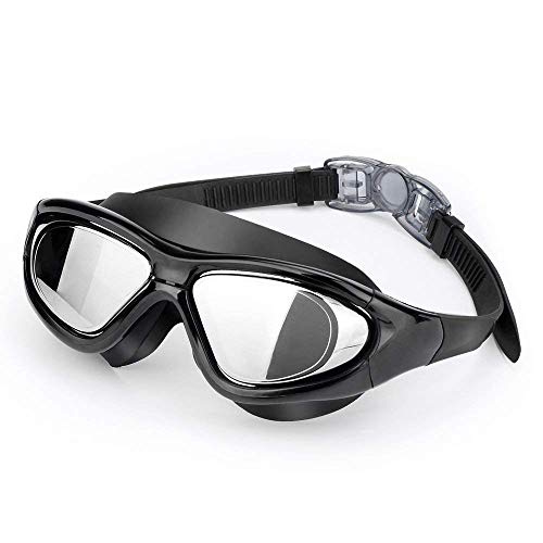 Prime Deals Premium Big Frame Competition Swim Goggles with Free Protective Case Pro Clear Lens & Wide-Vision Swimming Goggles with UV and Anti Fog Protection for Adult Men Women – Black.
