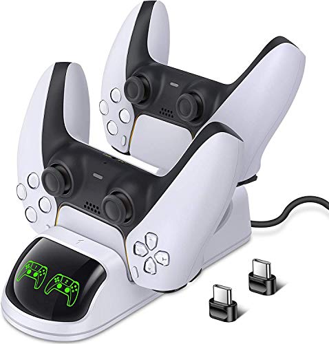 PS5 Controller Charger, Upgraded Playstation 5 Charging Station Dock with LED Indicator, Safety Chip Protection, Dual USB Type C Fast Charging, for PS5 DualSense Controller, White