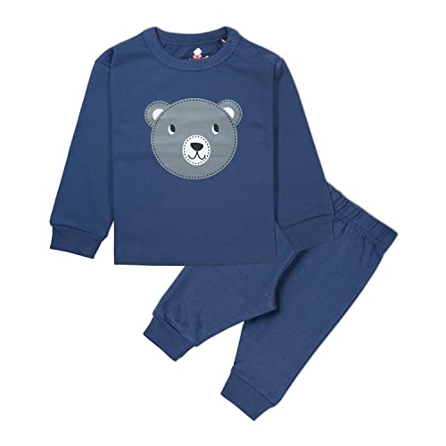 Real Basics Cotton Fleece Clothing Sets for Boys & girls – Unisex Winter Clothing sets Full Sleeve T-shirt & Pant -Size(18-24 Months) -Style(Navy Teddy)