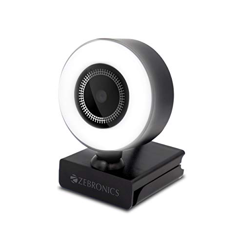 ZEBRONICS Zeb-Ultimate Star webcamera with 5P Lens 1920×1080 Full HD Resolution with Built-in mic, auto White Balance, 16 LED Ring Lights with Brightness Control and 1.58m Cable