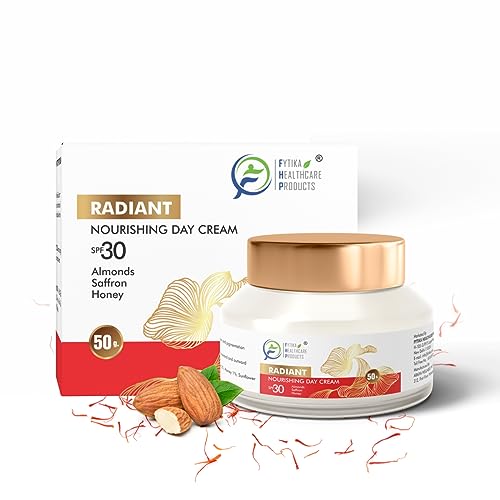 Fytika Radiant Nourishing Day Cream with Saffron, Almonds and Honey | Rejuvenating Formula | Sun Protection with SPF30 | Paraben and Sulphate Free | For Men and Women – 50g