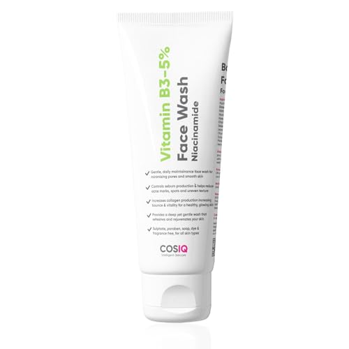 Cos-IQ Vitamin B3-5% Niacinamide Face Wash for Smooth and Even Skin, Tan Removal & Glowing Skin, pH Balanced & Paraben Free (30 Days Pack, 100ml)