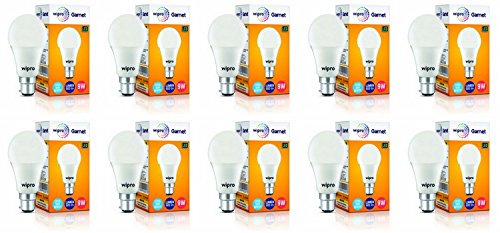 wipro Garnet Base B22 9-Watt LED Bulb (Cool Day Light) – Pack of 10