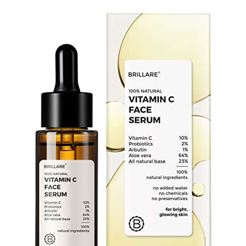 Brillare 10% Vitamin C Serum, Bright & Glowing Skin with Probiotics & Aloe Vera, 100% Natural Face Serum