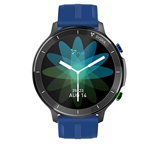 SYSKA Stellar, 1.28” Display, Multiple Watch Faces, Accelerometer, HR & SpO2 Monitoring, Sleep Monitor, Music and Camera Control, BT Calling Smartwatch (Spectra Blue, Free Size)
