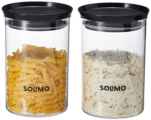 Amazon Brand – Solimo Plastic Storage Jar and Container Set I Air Tight & BPA Free Containers For Kitchen Storage Set I Grocery Kitchen Container Set I Multipurpose Jar, 900 Ml Each, Set 2, Black