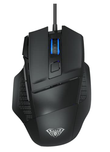 Aula S12 Programmable Gaming Mouse with LED Lights | Wired Optical Mouse with 7 Customized Marco Keys, 1.5m Cable Length, 4800 DPI Optical Sensor for Desktop & PC Gamers (Black)