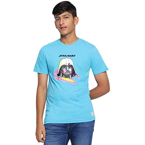 Lil Tomatoes Boys Regular Fit Star Wars Printed Round Neck Cotton T-Shirt AQUABLUE