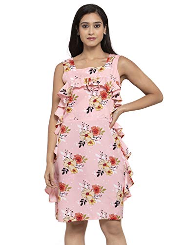 Karmic Vision Women’s Crepe a-line Knee-Long Dress (SKU001066-L_Pink_Large)