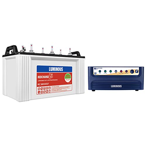 Luminous Inverter & Battery Combo (Power sine 800 Pure Sine Wave 700VA/12V Inverter with RC18000ST Short Tubular 150Ah Battery) for Home, Office & Shops