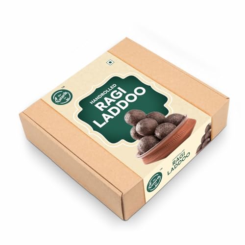 The Naturik Co Hand Rolled Ragi Laddoos, Made with Brown Sugar, Cow Ghee, Almonds and Jaggery| Energy-Bar Replacement| No Preservatives Added 250g (Pack of 1)