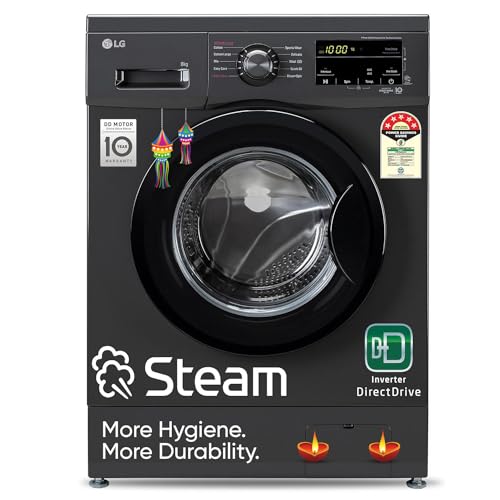 LG 8 Kg 5 Star Inverter Direct Drive Touch Panel Fully Automatic Front Load Washing Machine (FHM1408BDM, Steam for Hygiene, In-Built Heater, 6 Motion DD, Middle Black)