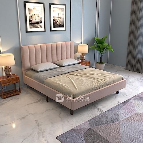 DRIFTINGWOOD Solid Engineered Wood Low Height King Size Bed Without Storage | Wooden Double Bed | Low Floor/Level/Profile Cot Bedroom Furniture | Cream, Mattress-Size: 78×72 Inch