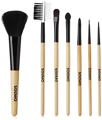 Amazon Brand – Solimo Makeup Brushes with Wooden Handle, Set of 7
