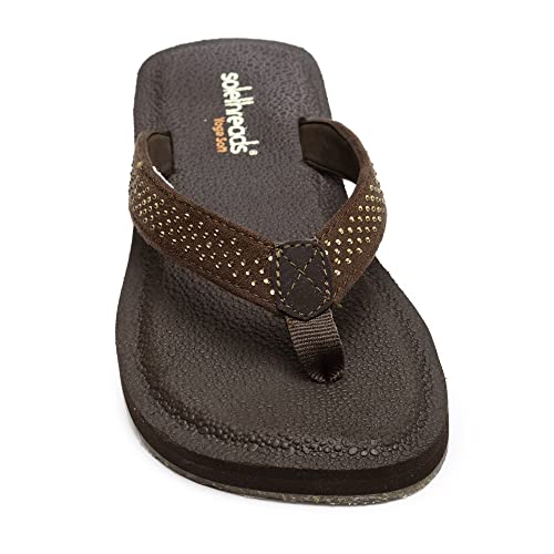 SOLETHREADS YOGA V SHAPE | Comfortable | Plant Based Sole | Soft | Padded | Vegan | Flats | Flip Flops for Women| Brown|UK 6