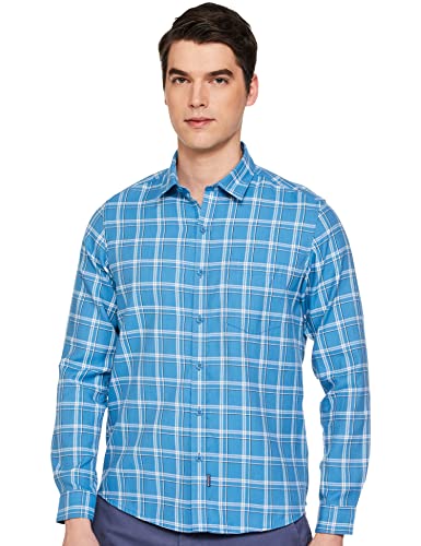 Numero Uno Men’s Checkered Slim Fit Shirt (KMSHFA109-BLUE-M_Blue