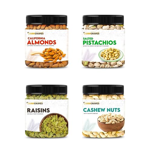 FARMCRAVES Premium Combo Pack (1 Kg) | Whole Almond (250g) + Cashew (250g) + Raisin (250g) + Salted Pistachios (250g) | Healthy Dry Fruit Snack Combo