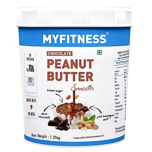 MYFITNESS Chocolate Peanut Butter Smooth 1250g | 22g Protein | Tasty & Healthy Nut Butter Spread |Vegan| Dark Chocolate | Cholesterol Free, Gluten Free| Smooth Peanut Butter | Zero Trans Fat