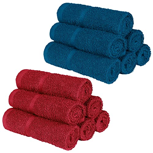 BEDSPUN 100% Cotton Terry Small Towels for Face Set of 12 |350 GSM Small Towels for Face and Hand, Face Towel for Kids, Women/Men, Merlot Magic & Blue Lagoon