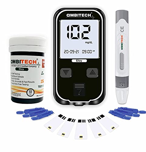 AmbiTech Elizy Blood Glucose Meter Kit with 25 strips (Made in India) (Life time warranty)