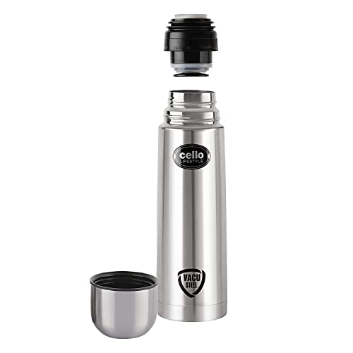 Cello Lifestyle Vacuum Insulated Flask 1000ml | Hot and Cold Water Bottle with Push-Down Lid | Double Walled Stainless Steel Bottle for Travel, Home, Office, School | Steel Thermos 1L