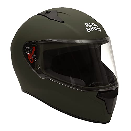 Royal Enfield Quest Full Face Helmet with Clear Visor Battle Green, Size: M( 57-58cm)