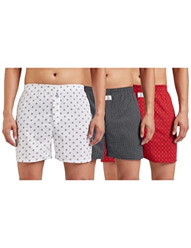 Longies Men’s Cotton Regular Printed Boxer Shorts (Pack of 3) (LGBOXPO3001_Red,Black,White_S)