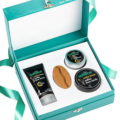 mCaffeine Milky Coffee Brew Gift Set For Corporate Gifting & Diwali Gifting | With 4 Signature Products – Face Wash, Face Scrub, Face Moisturizer & Bath Soap | Special Festive Gift for Him & Her